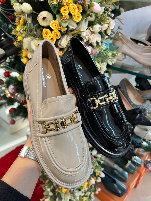 Pu Leather Golden Belt Platform Loafers